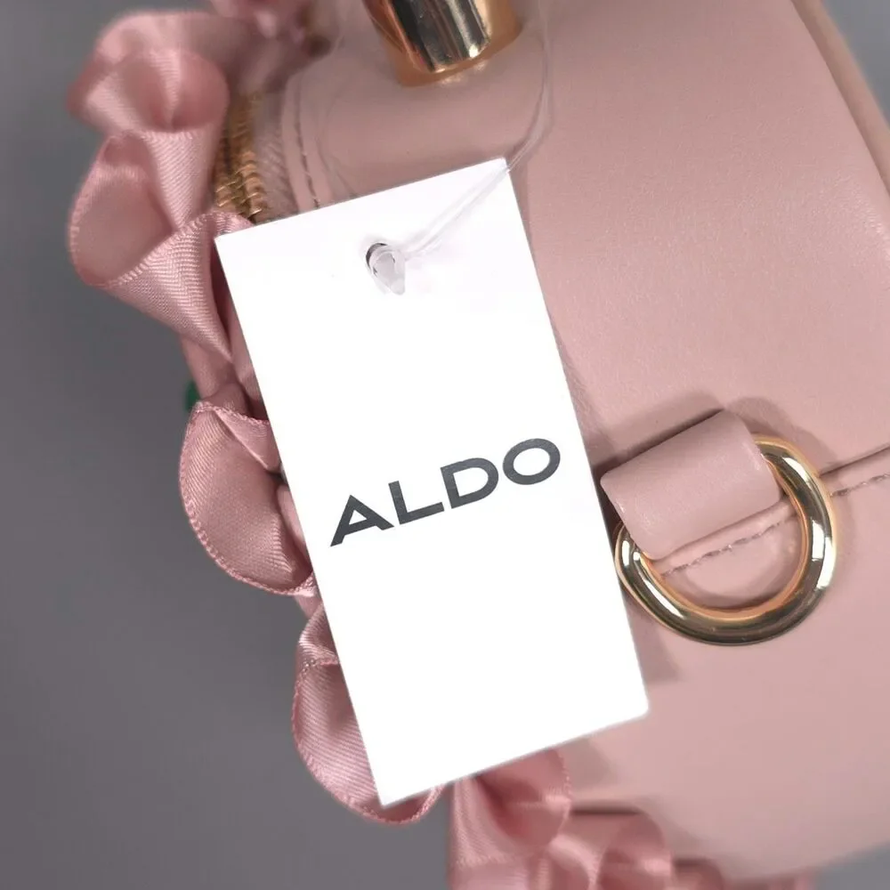 ALDO Womens New Heart Crossbody Bag Floral Ruffle Pink Top Handle‎ Convertible